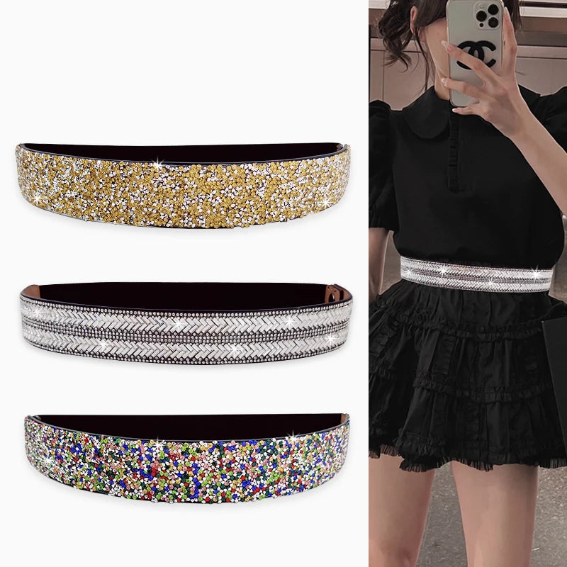 Rhinestone slim waist chain women's full diamond decorative dress accessories wedding dress Corset belt tassel belly dance skirt