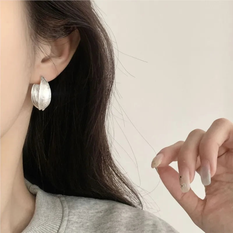 VENTFILLE 925 Sterling Silve Matte Vintage Brushed Earrings for Women Texture Frosted Curved Ear Buckle Jewelry Gift Dropship