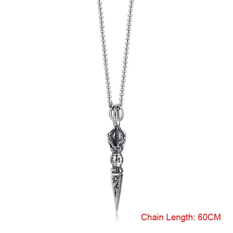 GANDHANRA STAINLESS STEEL TIBETAN BUDDHIST PROTECTION PENDANT VAJRA PATRON SAINT AMULET NECKLACE FOR MEN JEWELRY