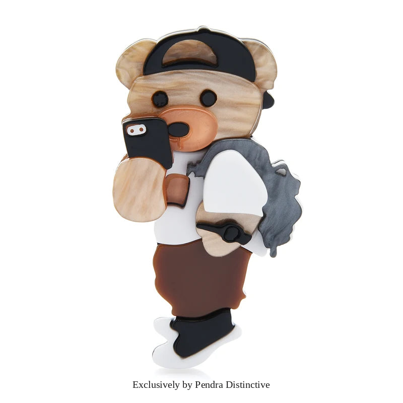 PENDRA Acrylic Bear Phone Scene Brooch