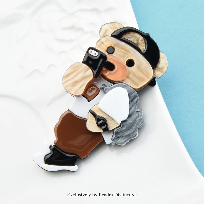 PENDRA Acrylic Bear Phone Scene Brooch