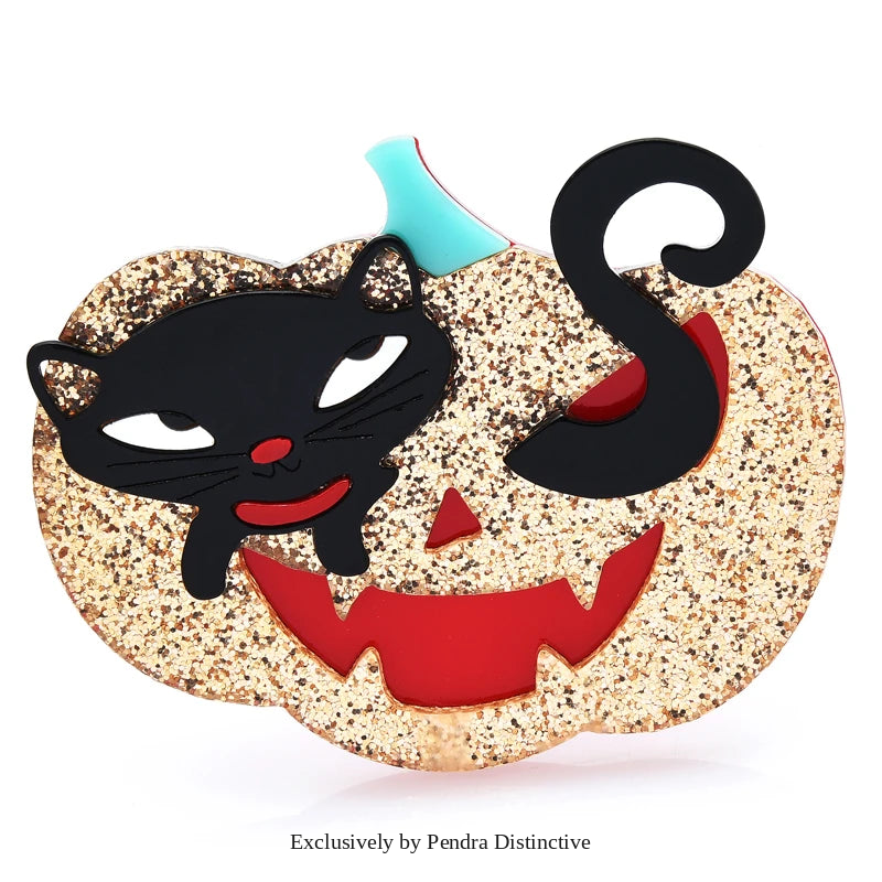 PENDRA Acrylic Cat Pumpkin Brooch