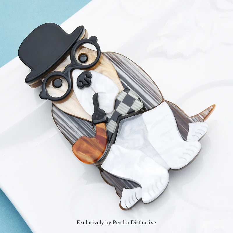 PENDRA Acrylic With Pipe Cool Dog Brooch