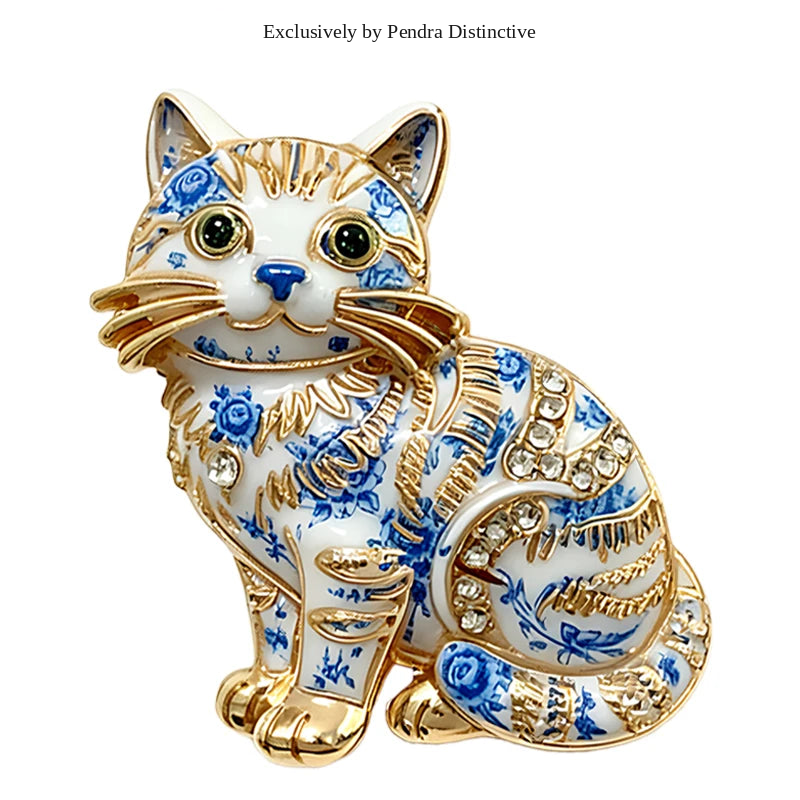 PENDRA Adorable Kitty Rhinestone Brooch