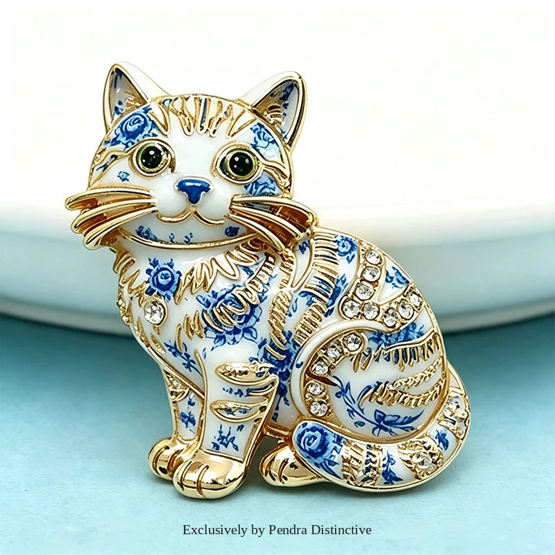 PENDRA Adorable Kitty Rhinestone Brooch