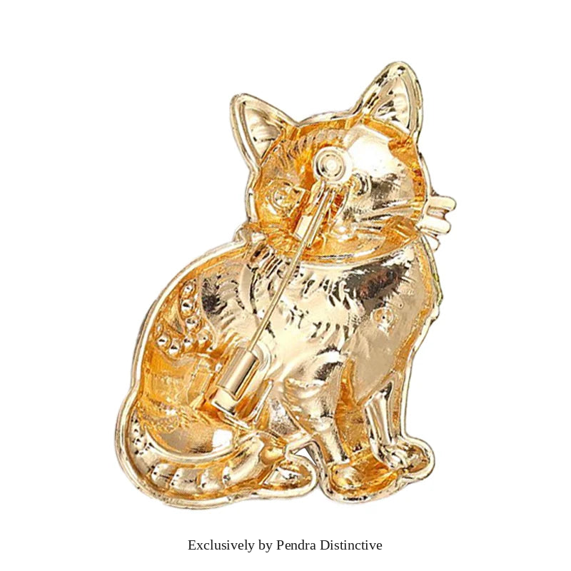 PENDRA Adorable Kitty Rhinestone Brooch