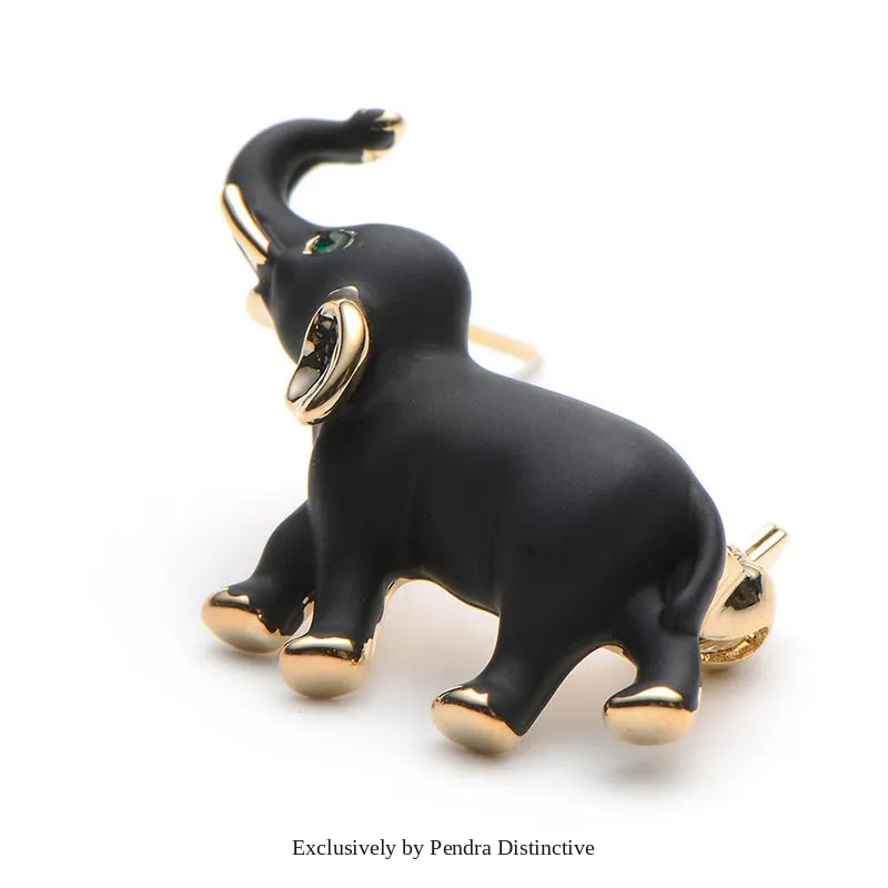 PENDRA Alloy Little Enamel Black Elephant Brooch