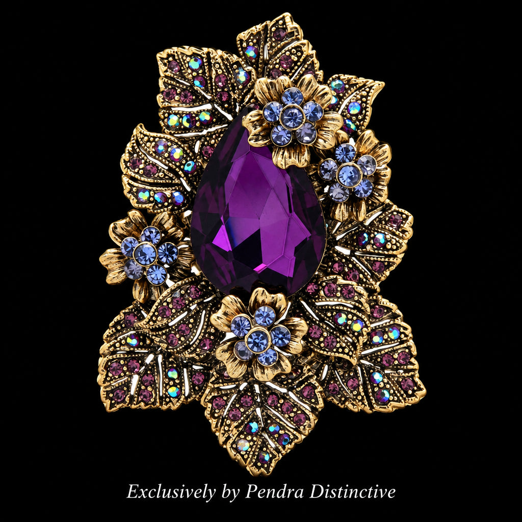 PENDRA Amethyst Purple Crystal Palace Flower Brooch