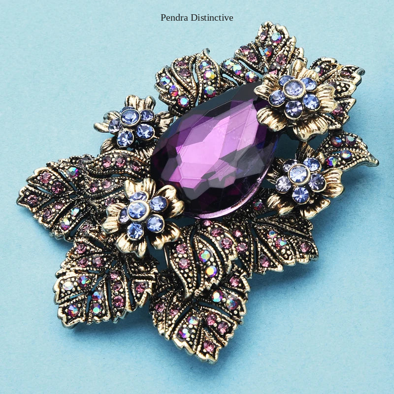 PENDRA Amethyst Purple Crystal Palace Flower Brooch