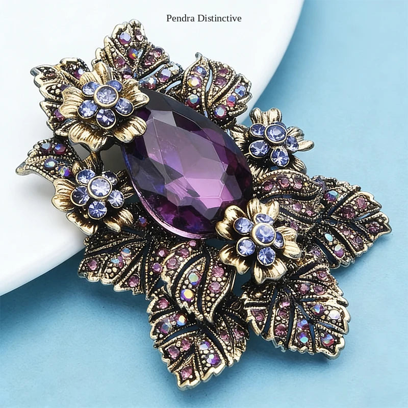 PENDRA Amethyst Purple Crystal Palace Flower Brooch