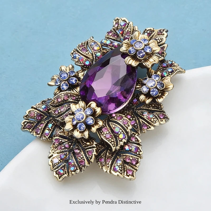 PENDRA Amethyst Purple Crystal Palace Flower Brooch