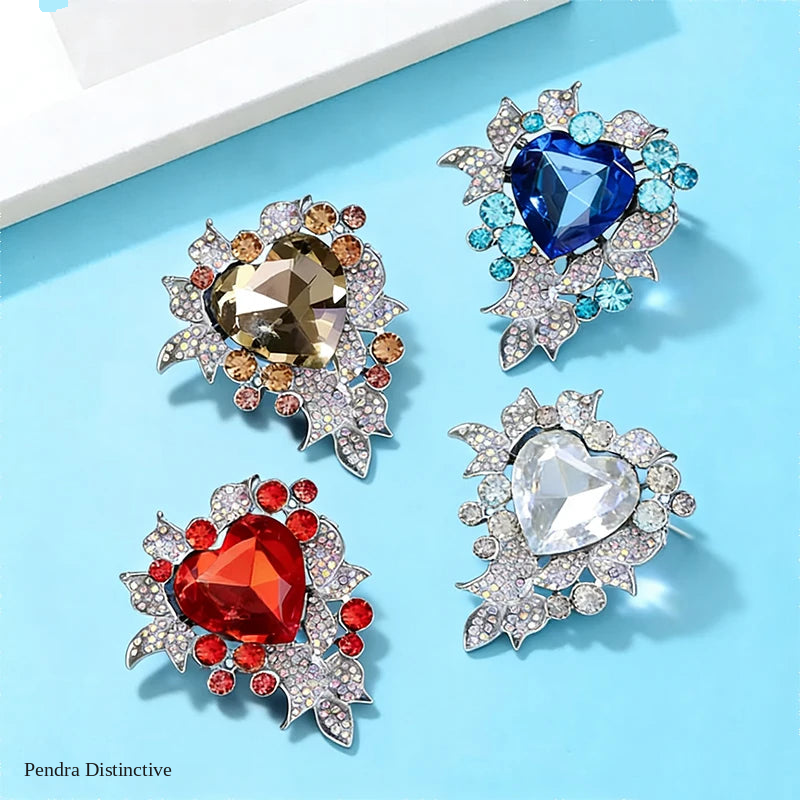 PENDRA Amoria Crystal Heart Flower Brooch
