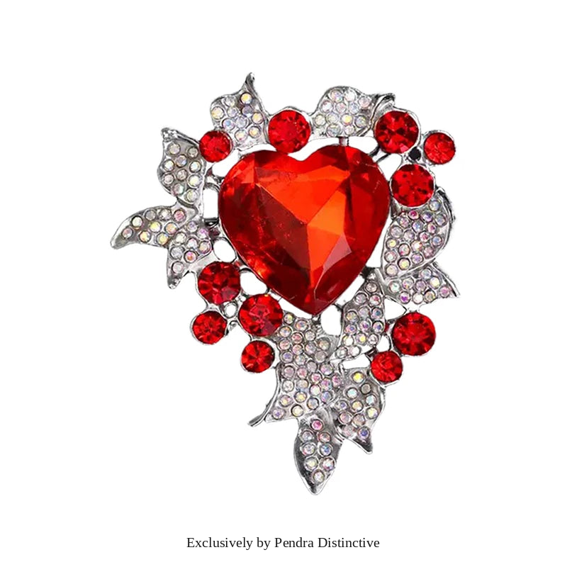 PENDRA Amoria Crystal Heart Flower Brooch