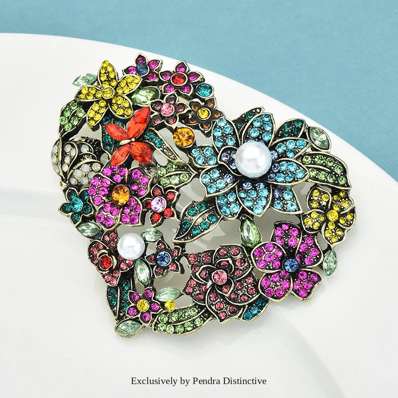 PENDRA Amoria Flower Heart Brooch