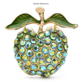 PENDRA Appella Green Rhinestone Apple Brooch