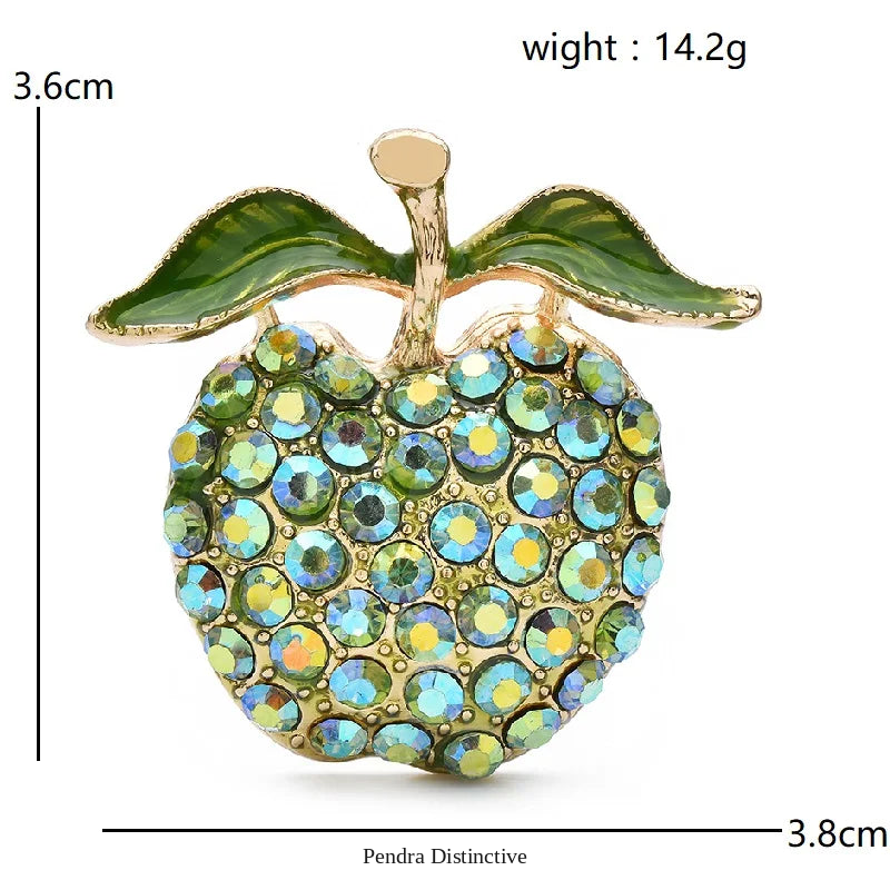 PENDRA Appella Green Rhinestone Apple Brooch