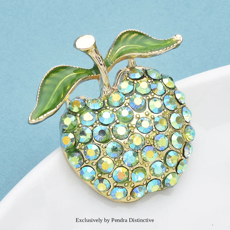 PENDRA Appella Green Rhinestone Apple Brooch
