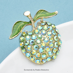 PENDRA Appella Green Rhinestone Apple Brooch
