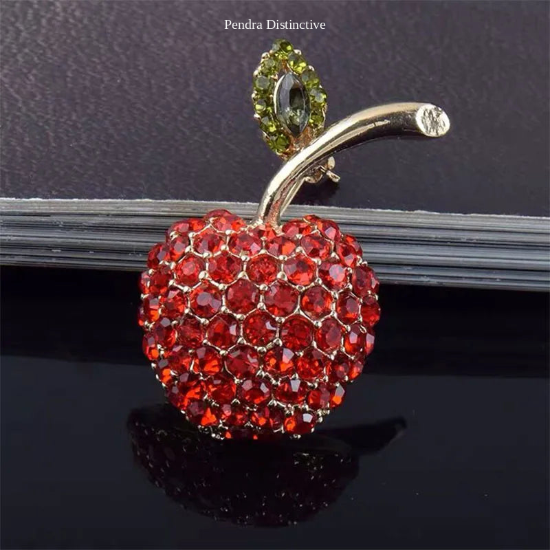 PENDRA Appella Little Red Rhinestone Apple Brooch