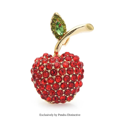 PENDRA Appella Little Red Rhinestone Apple Brooch
