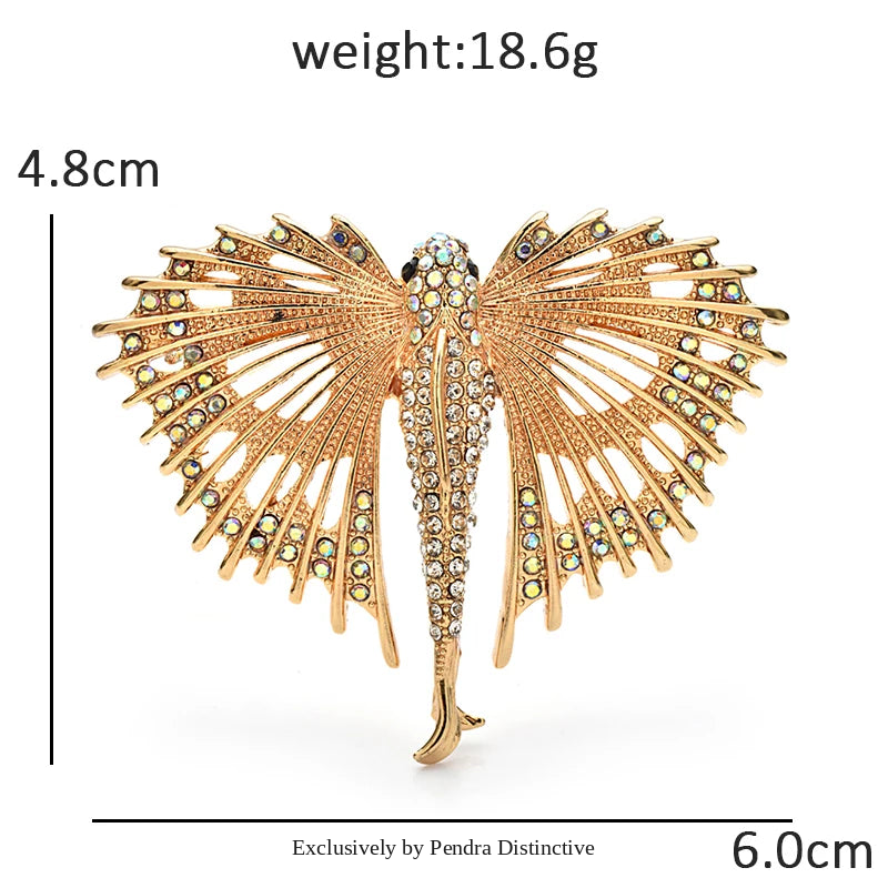 PENDRA Aquaflight Rhinestone Flying Fish Brooch