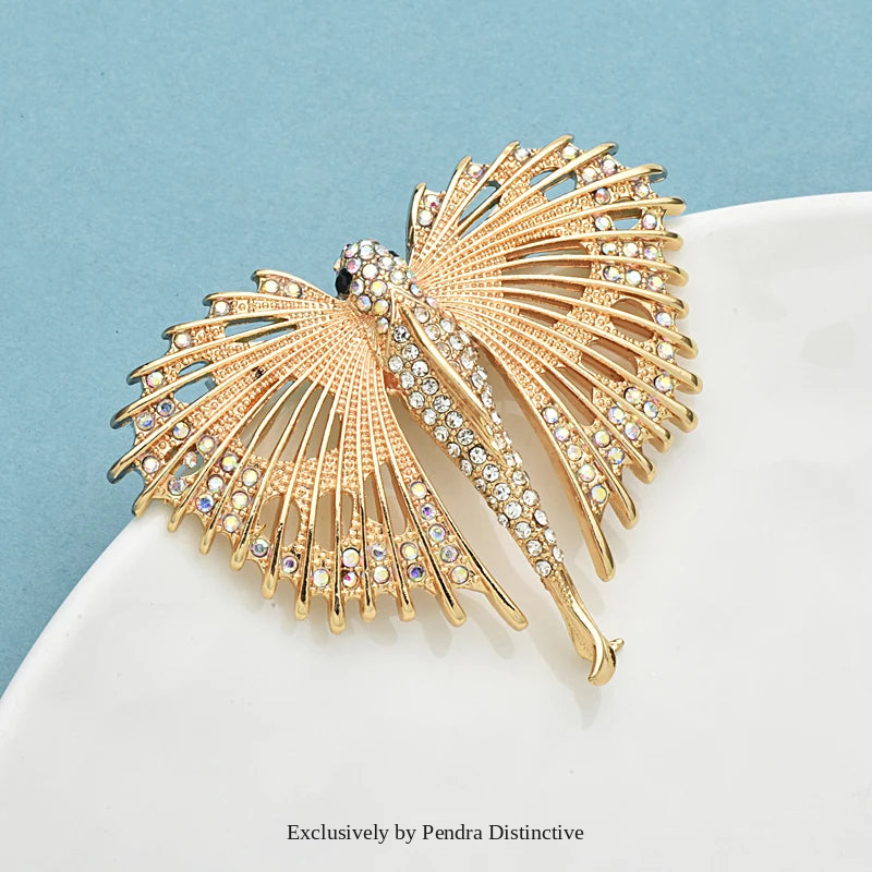 PENDRA Aquaflight Rhinestone Flying Fish Brooch