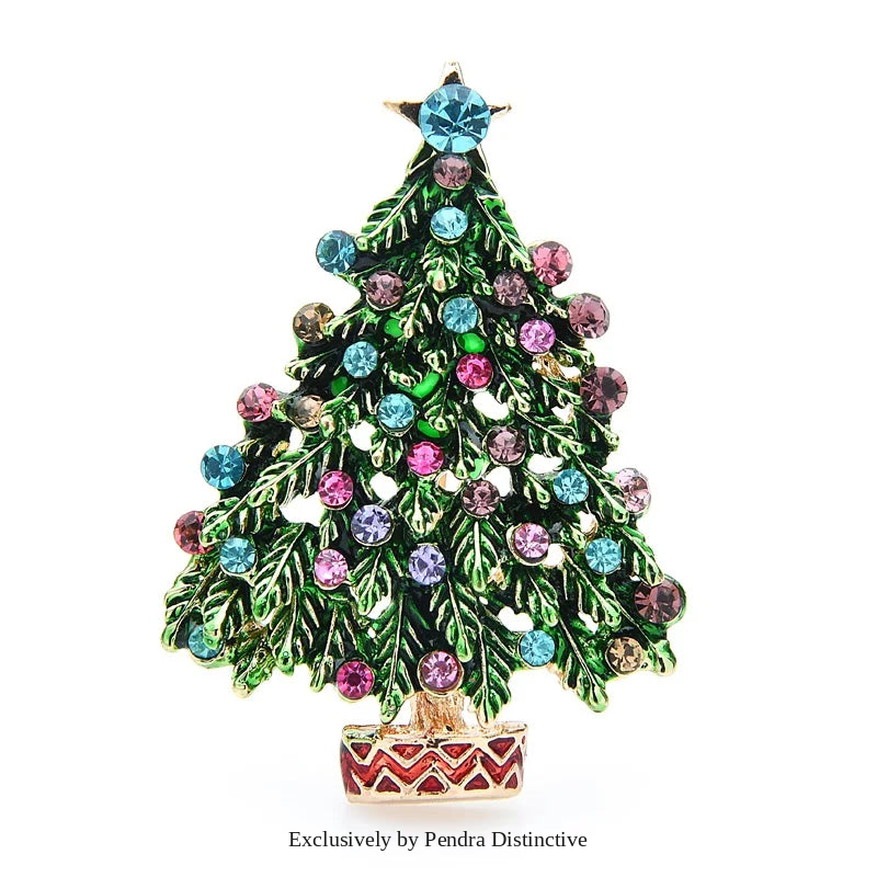 PENDRA Arboris Green Enamel Christmas Tree Brooch