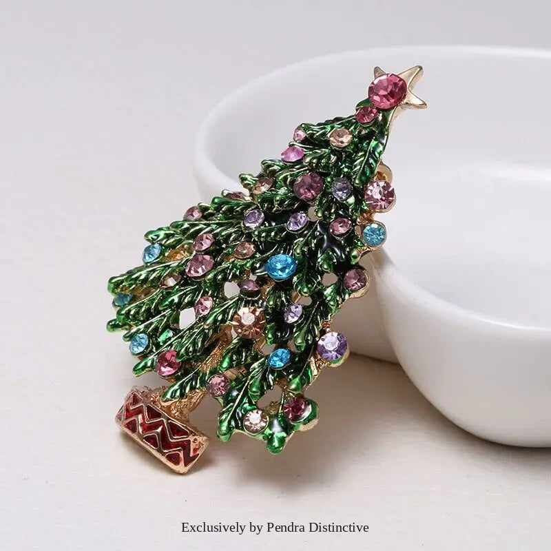 PENDRA Arboris Green Enamel Christmas Tree Brooch