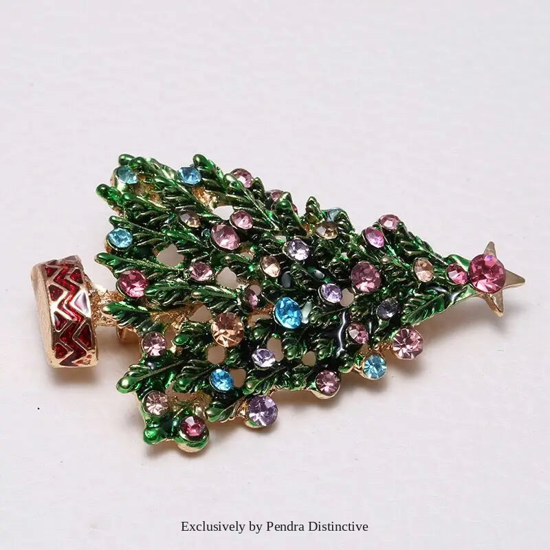 PENDRA Arboris Green Enamel Christmas Tree Brooch