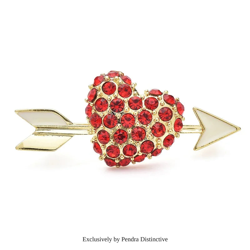 PENDRA Rhinestone Pearl Arrow And Heart Brooch