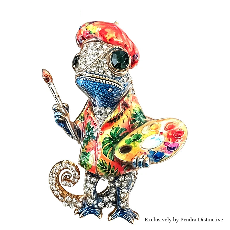 PENDRA Artist Chameleon Rhinestone Brooch