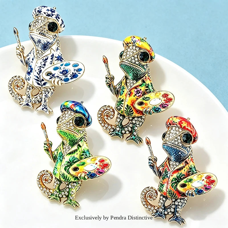 PENDRA Artist Chameleon Rhinestone Brooch