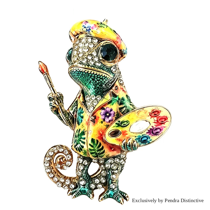 PENDRA Artist Chameleon Rhinestone Brooch