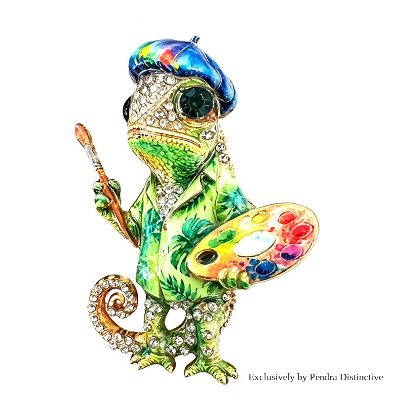 PENDRA Artist Chameleon Rhinestone Brooch