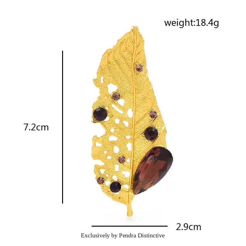 PENDRA Aurelia Crystal Golden Leaf Brooch