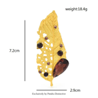 PENDRA Aurelia Crystal Golden Leaf Brooch