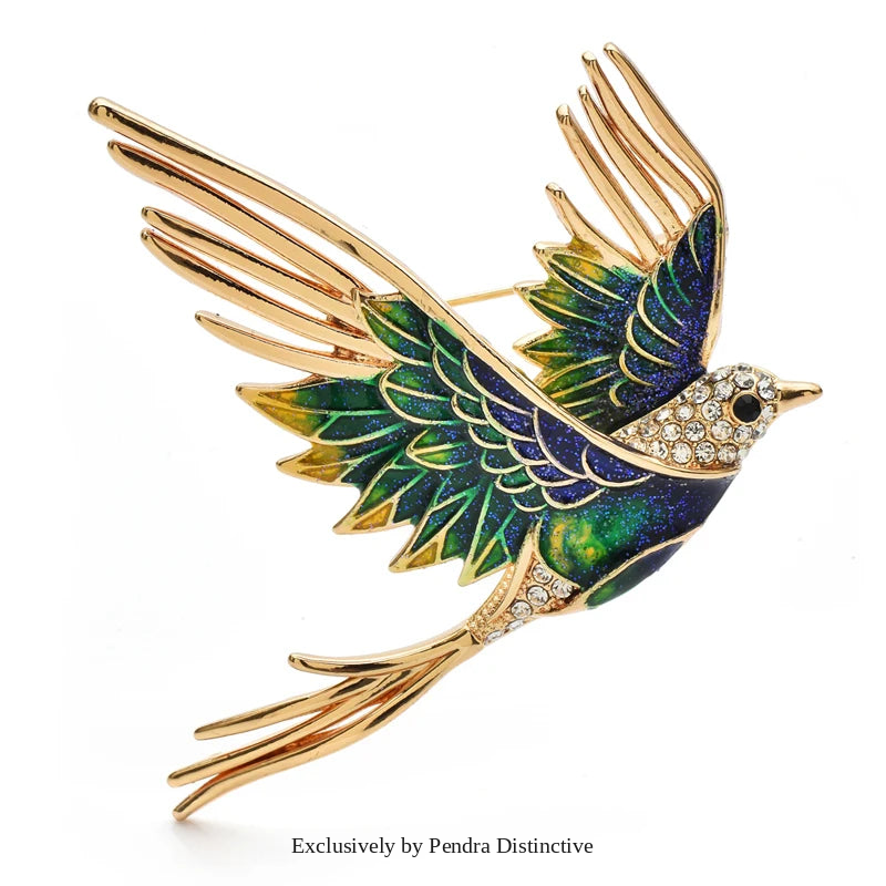 PENDRA Aviara Enamel Flying Bird Brooch