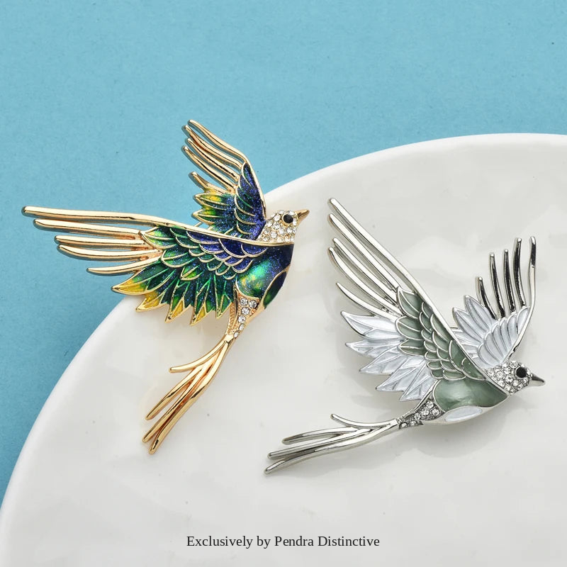 PENDRA Aviara Enamel Flying Bird Brooch