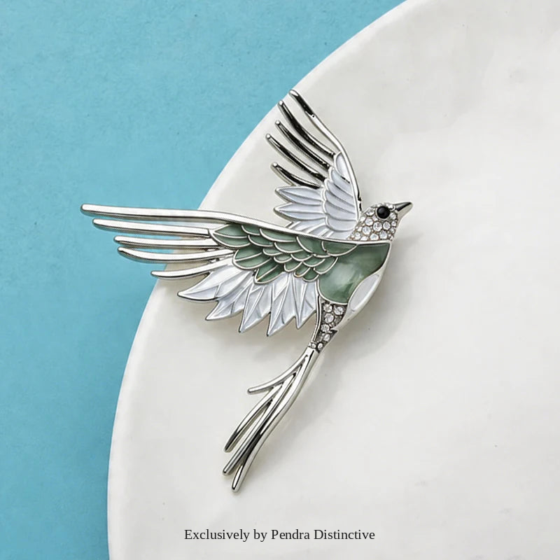 PENDRA Aviara Enamel Flying Bird Brooch