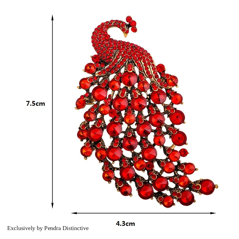 PENDRA Aviary Rhinestone Peacock Brooch