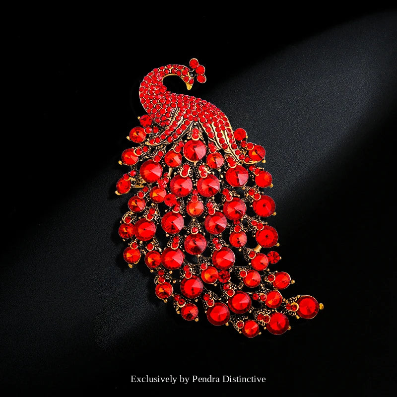 PENDRA Aviary Rhinestone Peacock Brooch