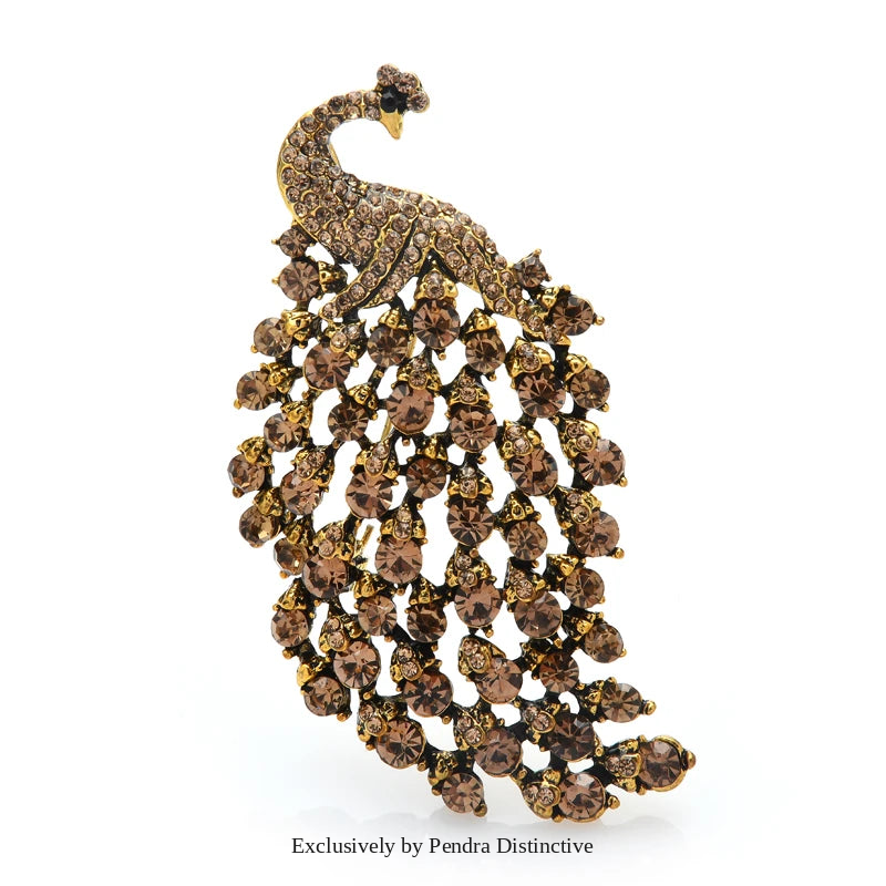 PENDRA Aviary Rhinestone Peacock Brooch