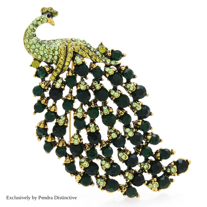 PENDRA Aviary Rhinestone Peacock Brooch