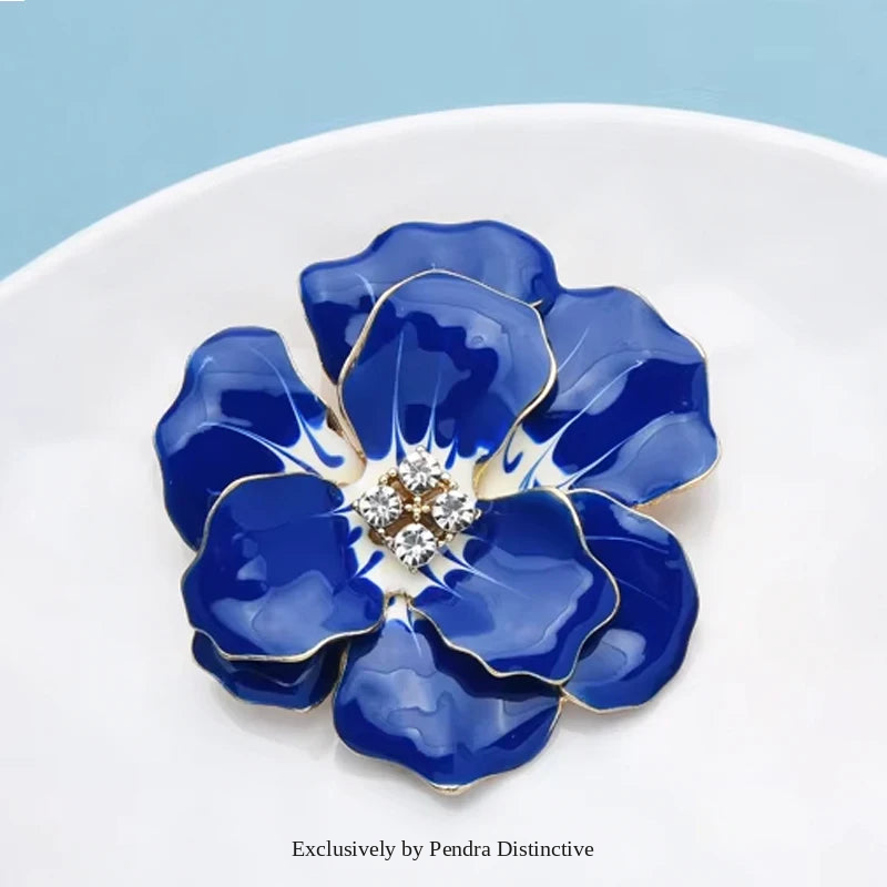 PENDRA Azurea Large Blue Enamel Flower Brooch