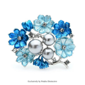 PENDRA Azurea Large Pearl Blue Enamel Brooch