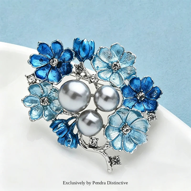 PENDRA Azurea Large Pearl Blue Enamel Brooch