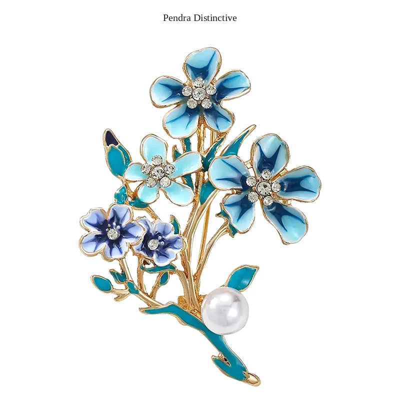 PENDRA Azurelle Elegant Blue Flower Brooch