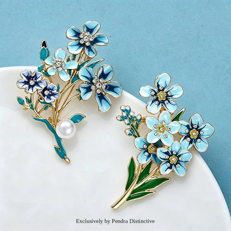 PENDRA Azurelle Elegant Blue Flower Brooch