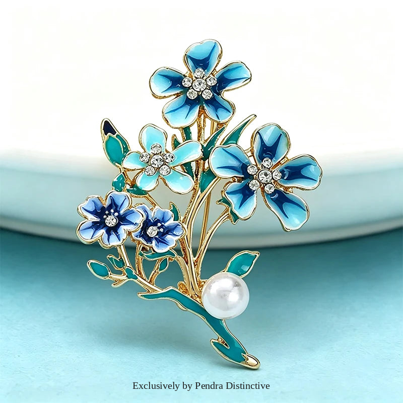 PENDRA Azurelle Elegant Blue Flower Brooch