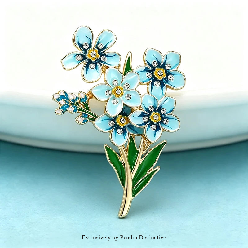 PENDRA Azurelle Elegant Blue Flower Brooch